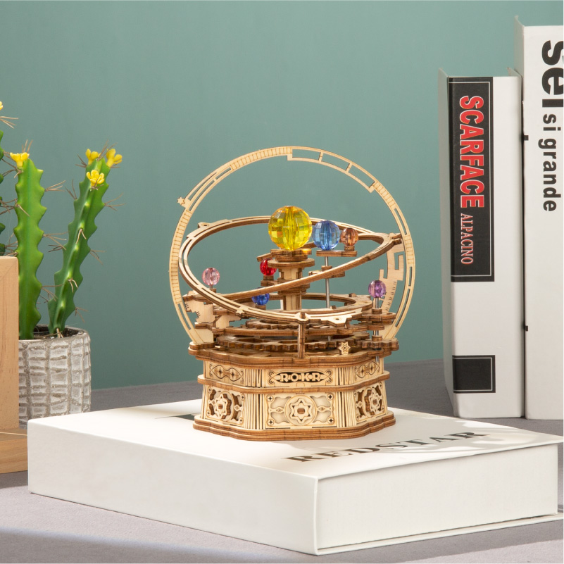 Đồ chơi lắp ráp gỗ 3D Mô hình Hộp nhạc Starry Night AMK51 Orrery Mechanical Music Box