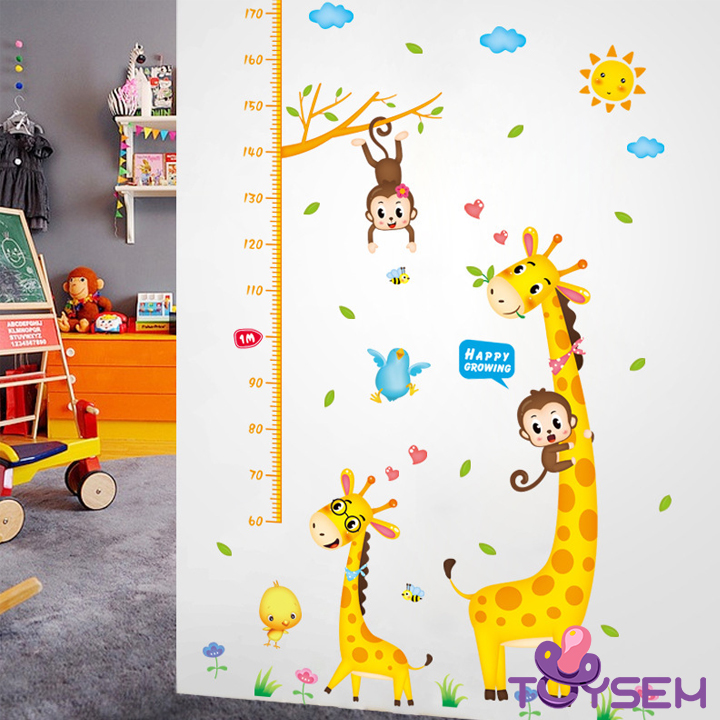 Decal dán tường thước đo chiều cao cho bé hình hươu và khỉ dễ thương - Trang trí decor phòng cho bé - Quà Tặng sinh nhật cho trẻ
