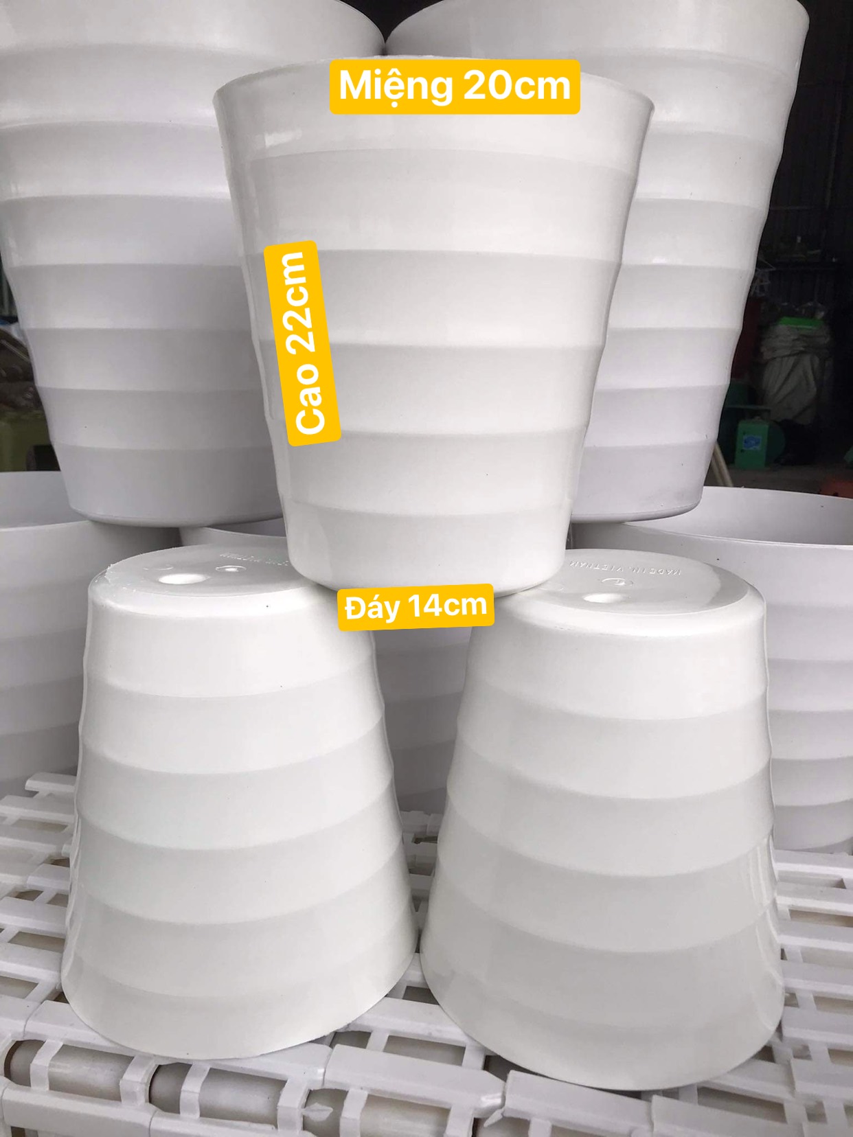 Chậu nhựa tròn cao xoắn trồng hoa đường kính miệng 20 cm - cao 22cm
