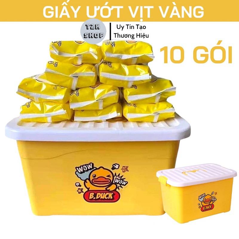 Thùng 10 Gói Khăn Giấy Ướt Vịt Vàng Loại 80 Tờ - Hàng Nội Địa Trung -Tặng Thùng Nhựa - T2K Shop