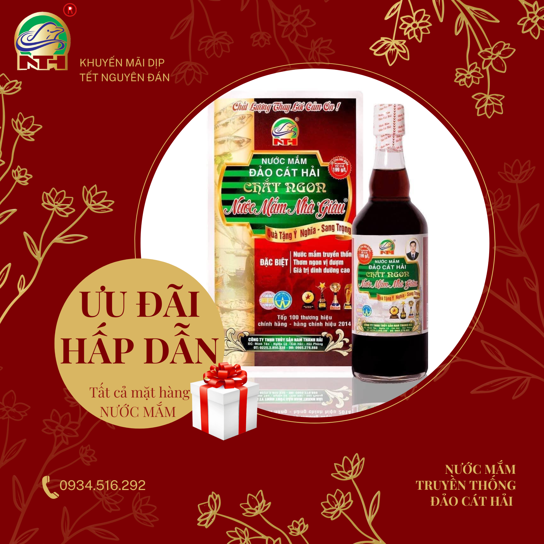 Hộp 4 chai Nước Mắm Chắt Ngon Nhà Giàu độ đạm cao, dung tích 500ml/chai