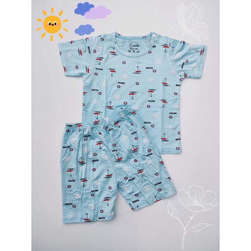 Bộ ngắn tay thun lạnh BEXIU Bé Xíu màu in hoạ tiết mềm mịn mát cho bé trai bé gái từ 5-19kg