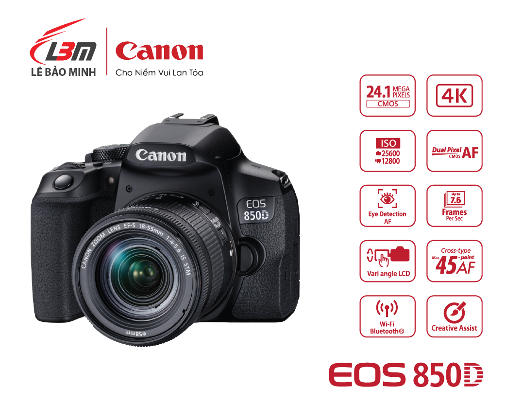 Máy ảnh Canon EOS 850D KIT 18-55mm - Hàng Chính Hãng LBM