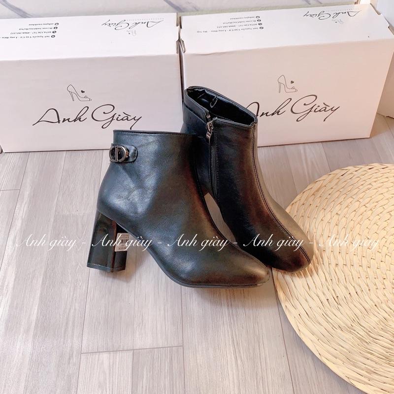 B08 - Bốt , boots mũi vuông thấp cổ da lì cạnh gót trụ 7p DD , kiểu dáng trẻ trung dễ phối đồ chân váy, quần sooc