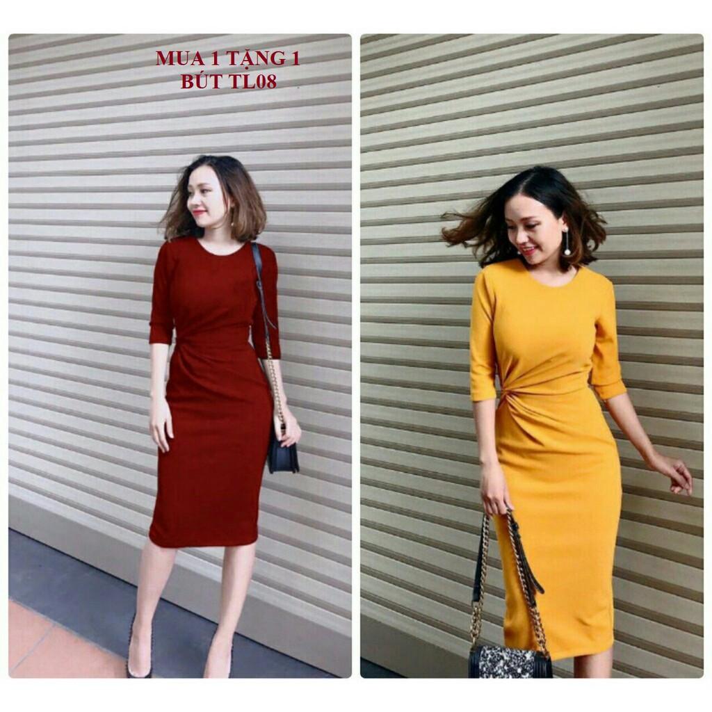 Đầm váy ôm công sở Tay Lỡ Xoắn Eo 1 Bên