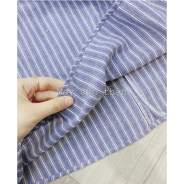 Đầm kẻ xanh cổ sơ mi dáng dài đai eo DN600