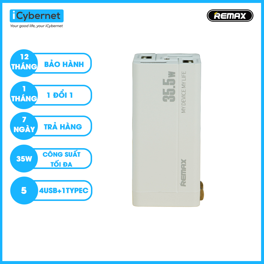 Củ sạc nhanh đa năng 5 cổng Remax RPP-U66 công suất 35.5W - Hàng chính hãng