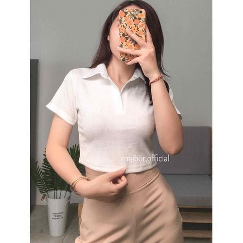 áo croptop nữ tay ngắn có cổ - áo croptop kiểu polo