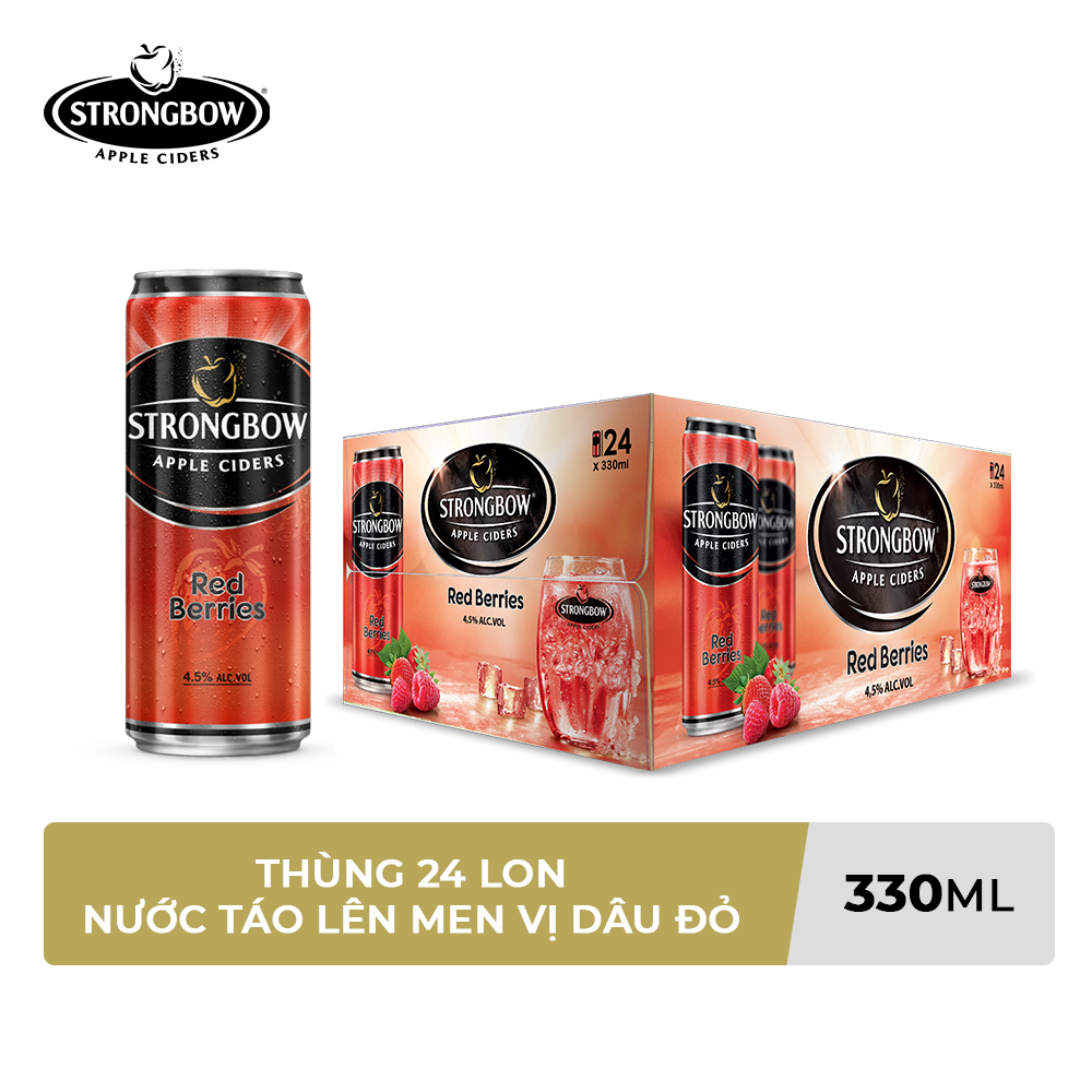 Thùng 24 Lon Cao Strongbow Vị Dâu Đỏ (330ml / Lon)