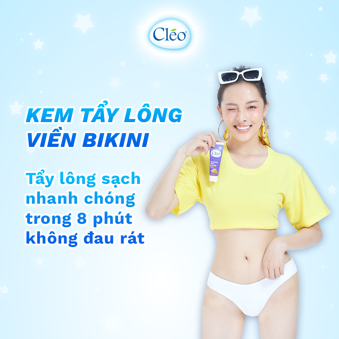Combo tẩy lông Bikini Cléo 50g, an toàn không đau, hiệu quả trong 8 phút và gel dưỡng ẩm mịn da Cléo 50g