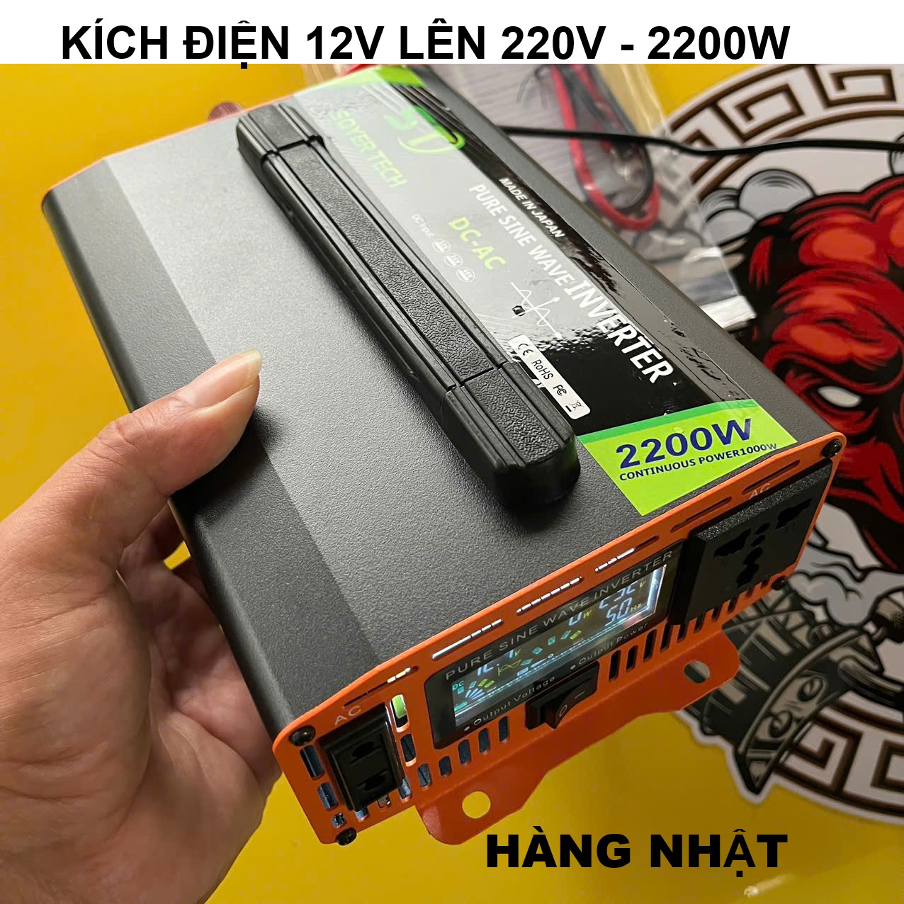 Hàng Nhật - Bộ Kích Điện 12V Lên 220V 2200W Sóng Sin Chuẩn, Màn Hình LED Hiển Thị Vôn, Dòng Tải, Nhiệt Độ | Loại Cao Cấp Bền Bỉ