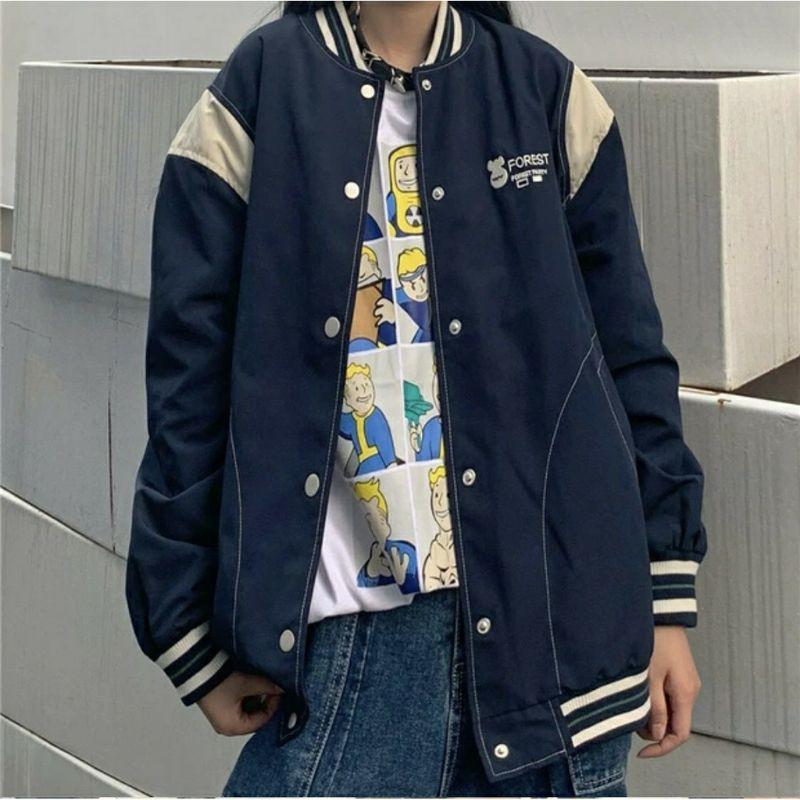 Áo khoác bomber nam nữ vải dù 2 lớp oversize Áo bomber form rộng Áo khoác bóng chày unisex - Gin Store