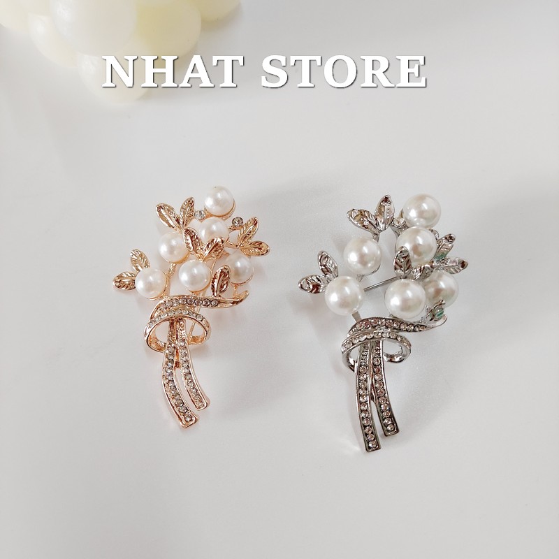 Trâm cài áo, ghim cài trang trí Nhat Store hình bó hoa đính ngọc nhân tạo