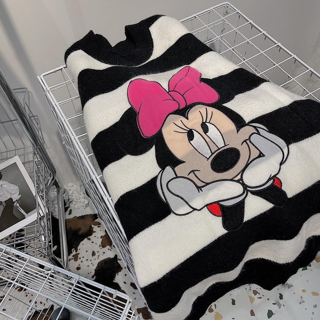 Áo len kẻ hoạ tiết chuột Mickey LalaClothing