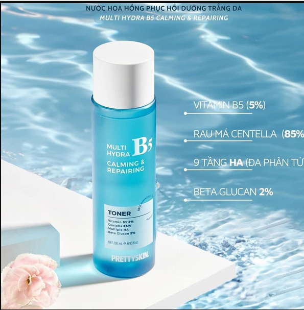 Nước Hoa Hồng Phục Hồi Dưỡng Trắng PrettySkin Multi Hydra B5 Calming & Repairing Toner 205ml