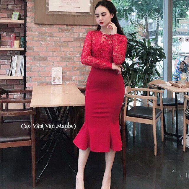 Đầm body ren lông vũ đuôi cá