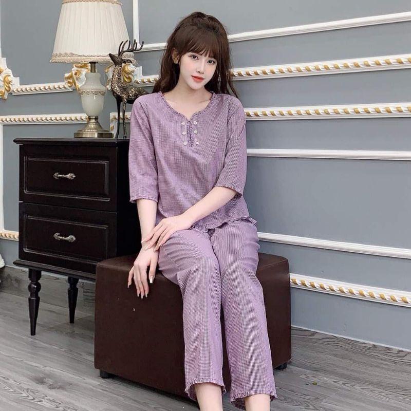 Đồ bộ mặc nhà cổ sen 2 màu ảnh thật