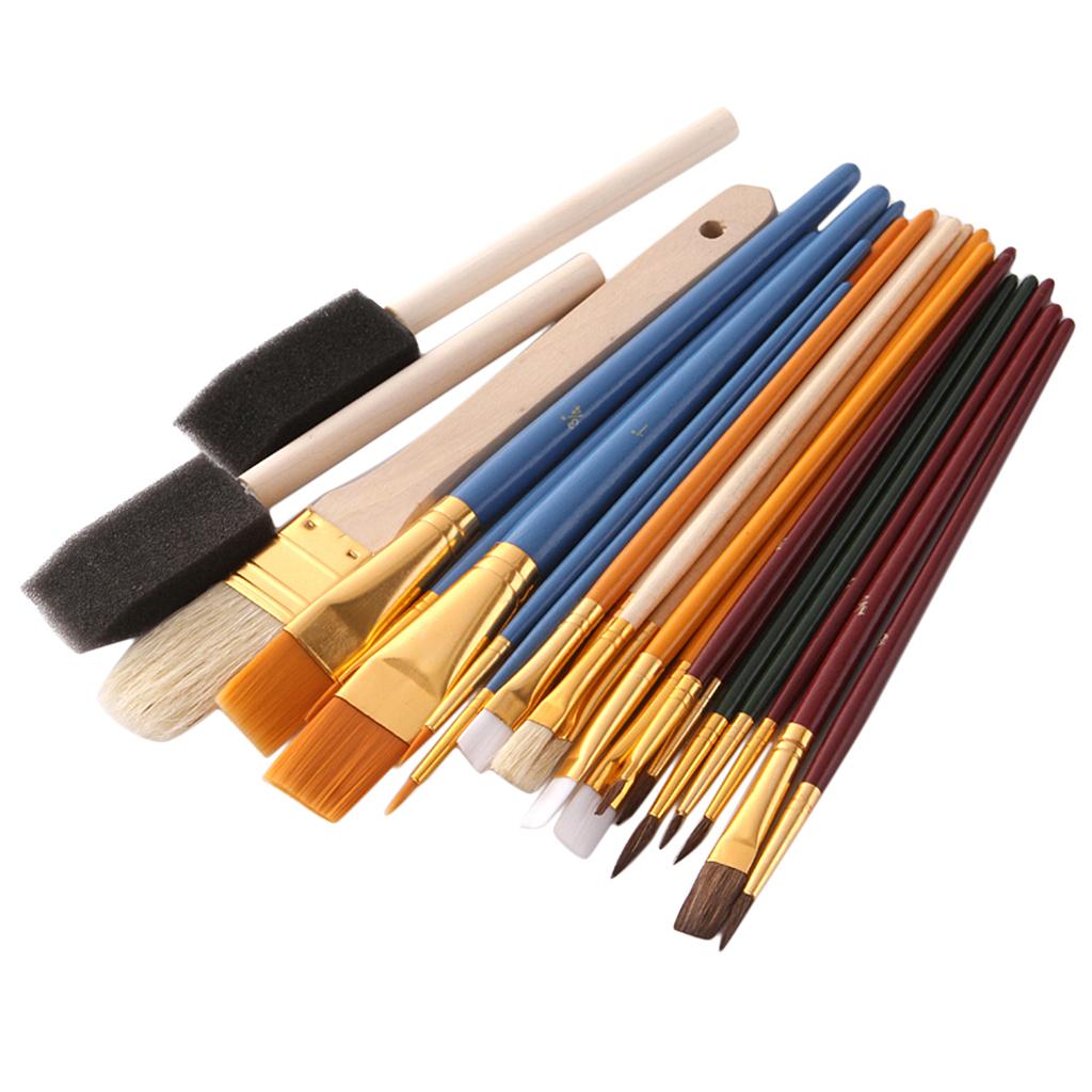 25 Artist Paint Brushes Set Foam Hair Brush Acrylic Oil Watercolour Painting