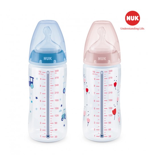 BÌNH SỮA CẢM BIẾN NHIỆT NUK PP 300ML NÚM TI SILICONE S2 - M ( Màu ngẫu nhiên )