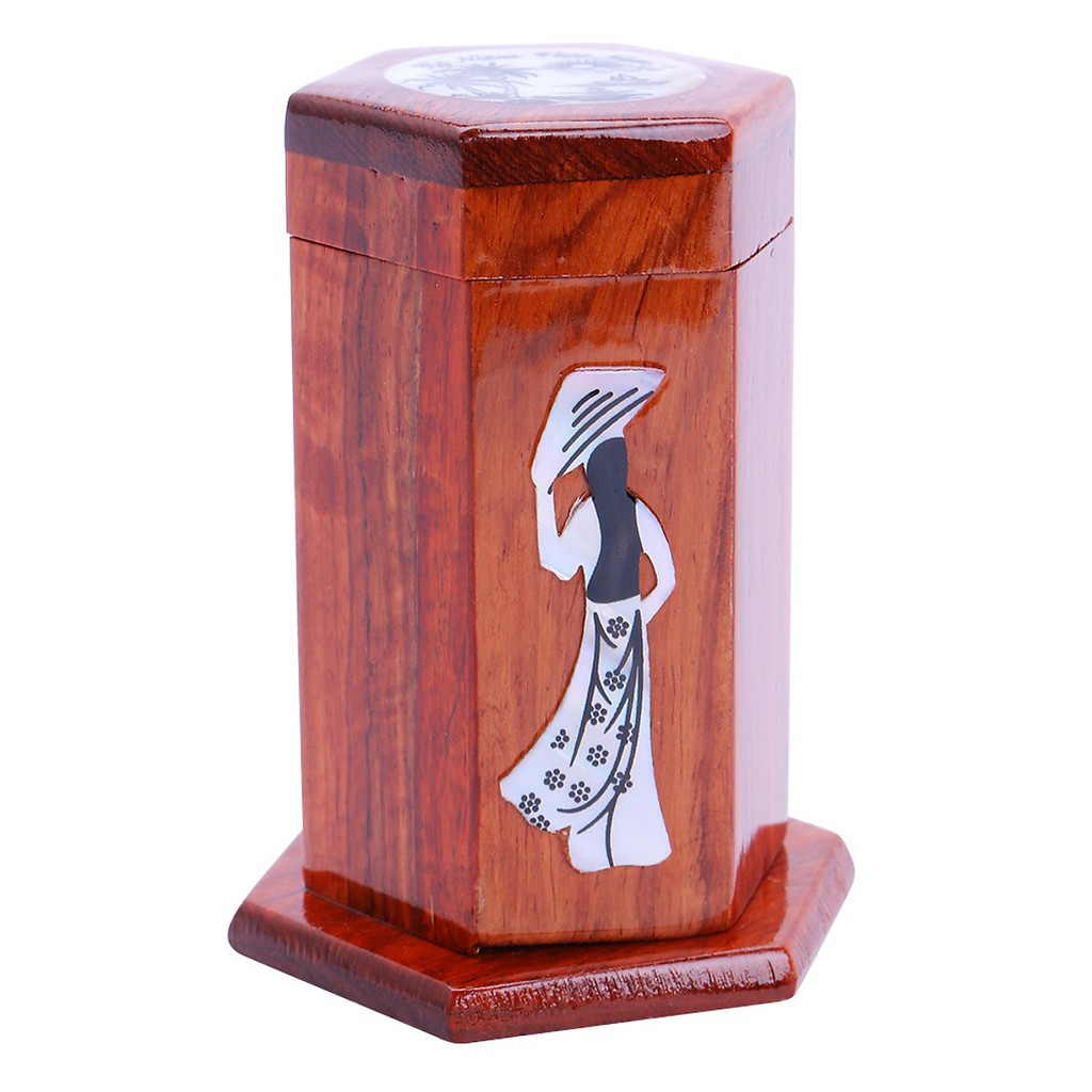 Hủ tăm gỗ hương khảm trai cao cấp 8.5x6 cm