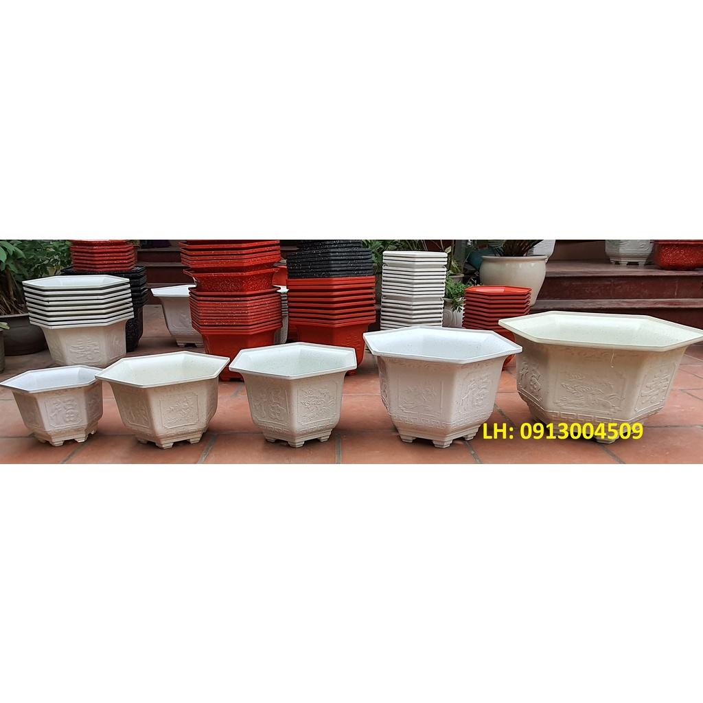 Chậu nhựa lục giác hoa văn Phúc, Lộc, Thọ L20 đa sắc màu