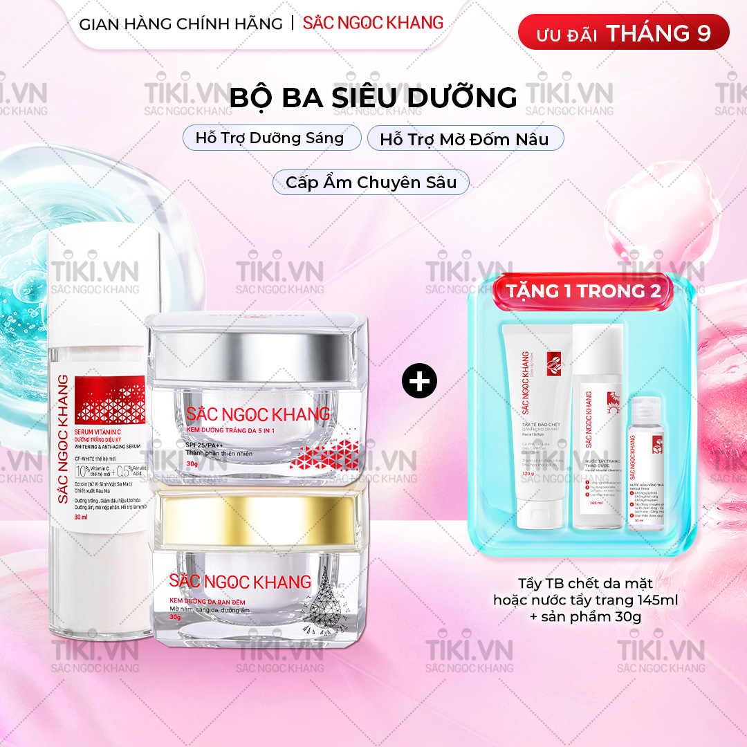 COMBO dưỡng da chuyên sâu kem dưỡng ban đêm 30g + kem dưỡng ban ngày 5 in 1 30g + Serum dưỡng trắng 30ml cho tác dụng nhanh mạnh, toàn diện