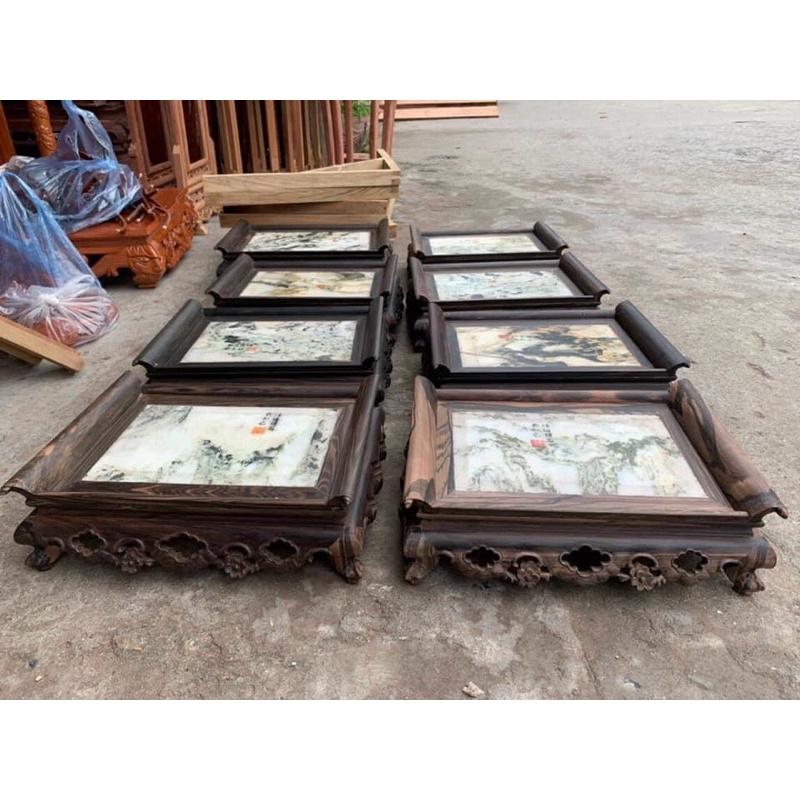 Khay trà gỗ trắc,gỗ mun đục bông mai mặt phối đá tàu đẹp