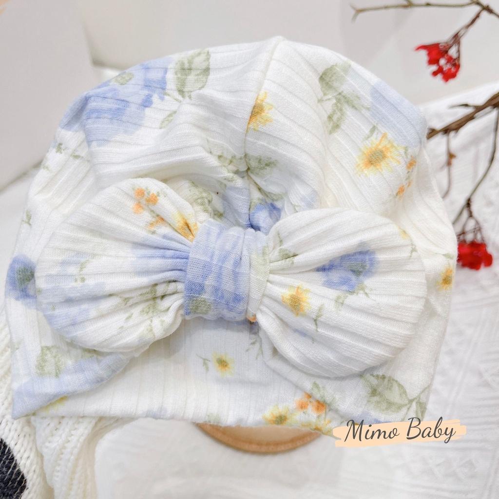 Mũ nón turban nơ trắng hoa xanh đáng yêu cho bé 6-10kg Mimo Baby MTB68