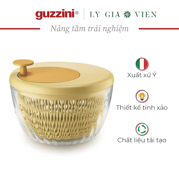 Rổ Quay Vắt Rau Có Nắp Đậy Guzzini Spin & Store Salad Spinner with Lid 26cm - Rửa & Làm Khô Salad Nhanh Chóng - Thiết Kế Sang Trọng & Thích Hợp Rã Đông