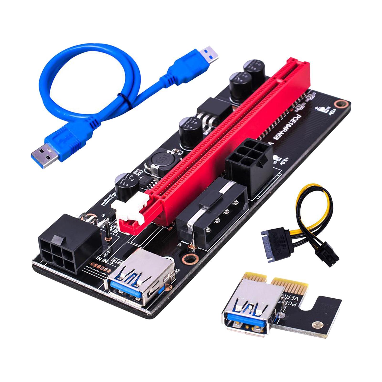 2 PCI E 1x to 16x USB Adapter Cards with Graphics Extension 2X 6PIN Professional