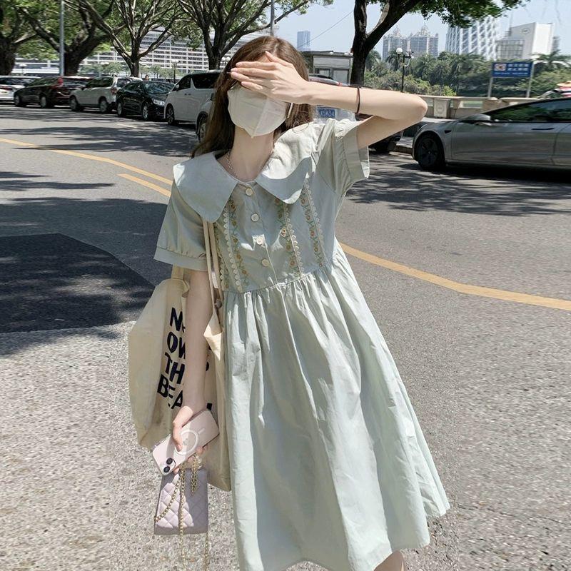 CHENGRUI Váy cổ búp bê cho bé gái 15 tuổi 14 học sinh tiểu học 13 bé gái Mori mặc váy ngọt ngào quá đầu gối