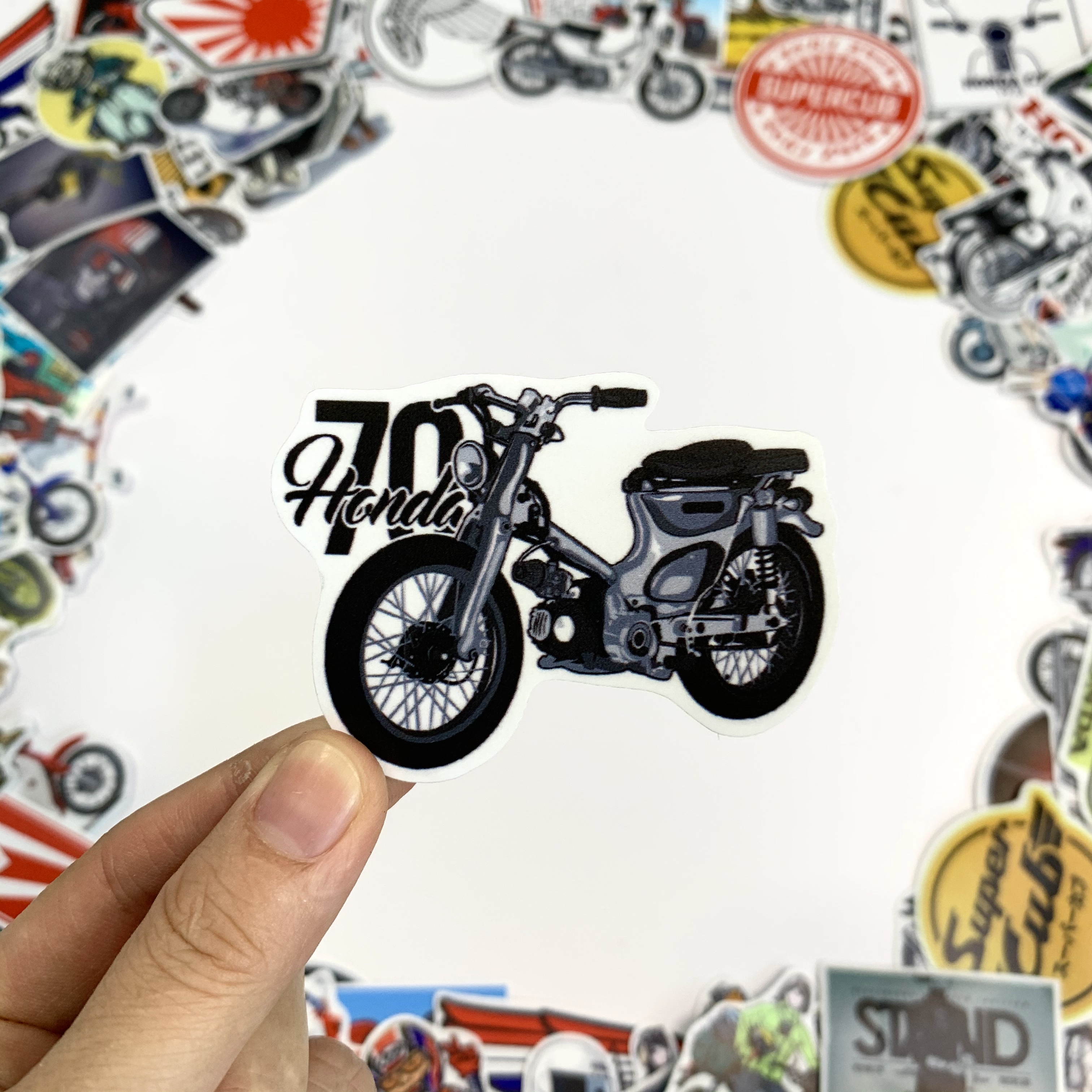 Xe Super Cub Stickers Chất Liệu PVC Chất Lượng Cao Chống Nước - Kích Thước 4-8cm