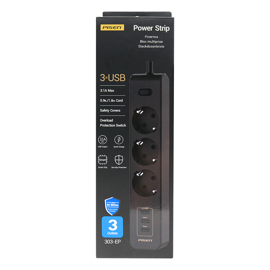 Ổ Cắm Điện Pisen 303-EP (3 x AC, 3 x USB)