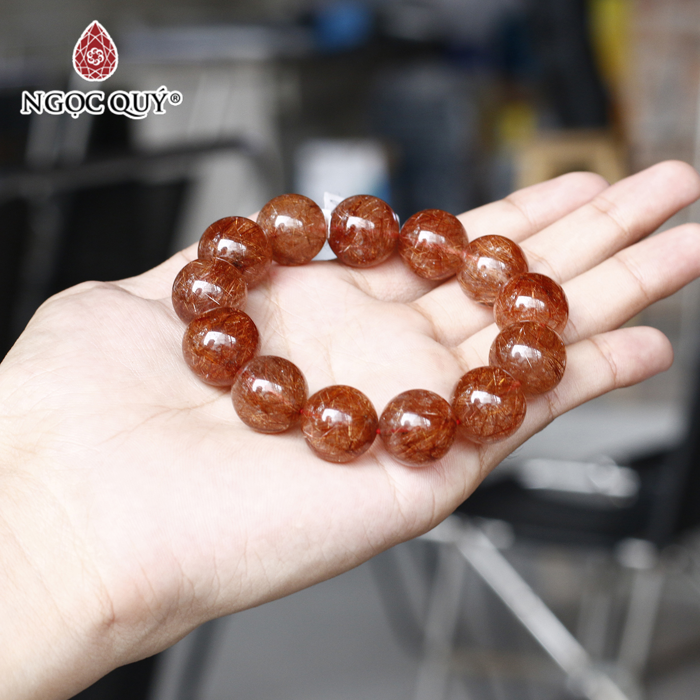 Vòng tay đá thạch anh tóc đỏ size hạt 16mm mệnh hỏa, thổ - Ngọc Quý Gemstones