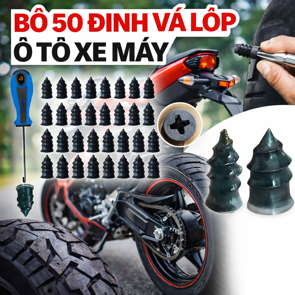 Combo 50 Đinh Vá Lốp Không Săm Loại Xịn – Vá An Toàn, Dễ Sử Dụng