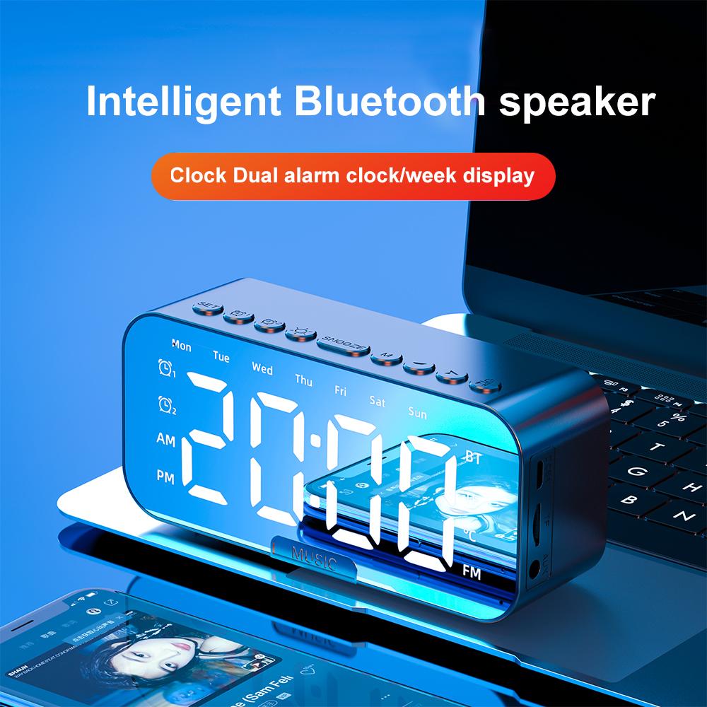 Loa Bluetooth không dây Mini Gương di động Đồng hồ báo thức kép LED Trình phát nhạc FM Radio Desktop Clow Clow