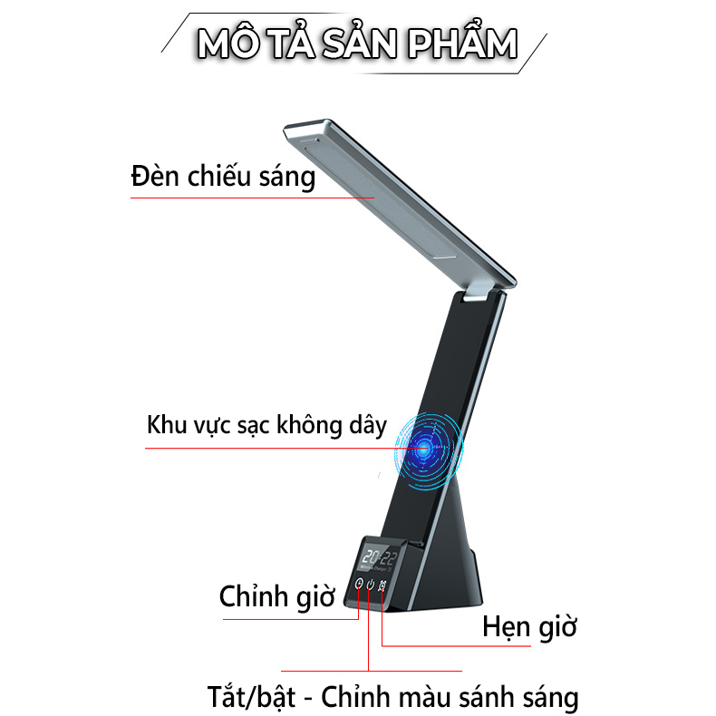 Đèn bàn làm việc kèm sạc không dây tích hợp 3 in 1 - K1579