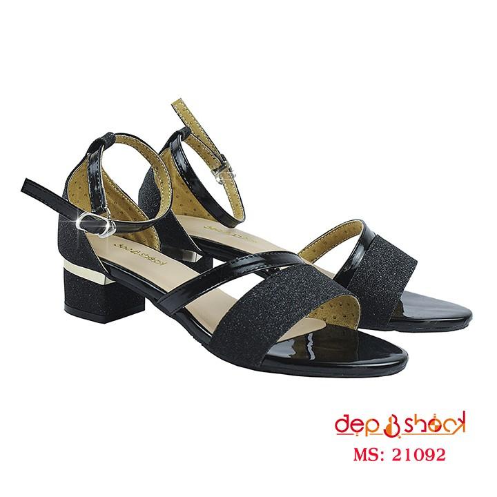 Sandal Cao gót big size Gót 4cm quai Kim Tuyến Đen- 21092