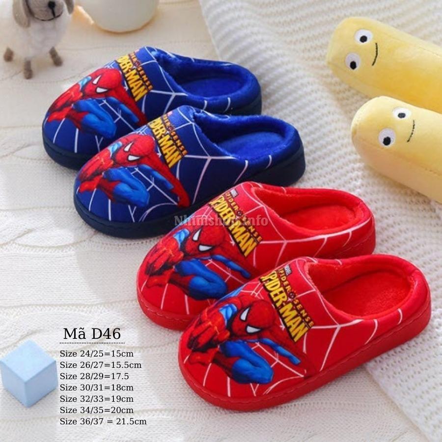 Dép bông đi trong nhà cho bé trai hình siêu nhân spiderman lót lông siêu ấm cao cấp đế cao su chống trơn 2 - 10 tuổi D46