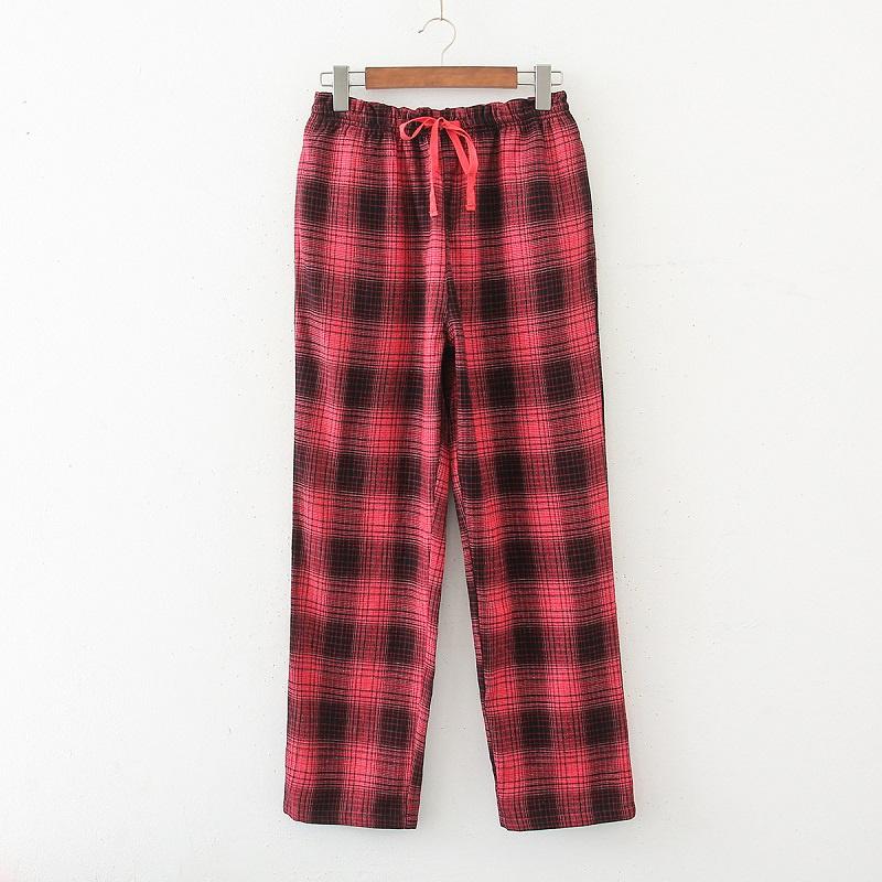Quần pyjama nữ vải cotton suông rộng họa tiết kẻ caro đỏ đen
