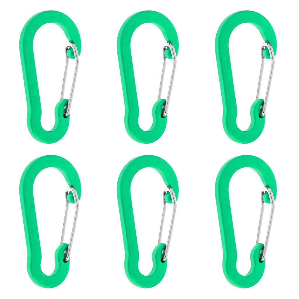 6 Pieces 2" D Shape Aluminum Carabiner Spring Snap Hook Clip for Keychain, Camping, Fishing, Hiking, Traveling, Assorted Colors