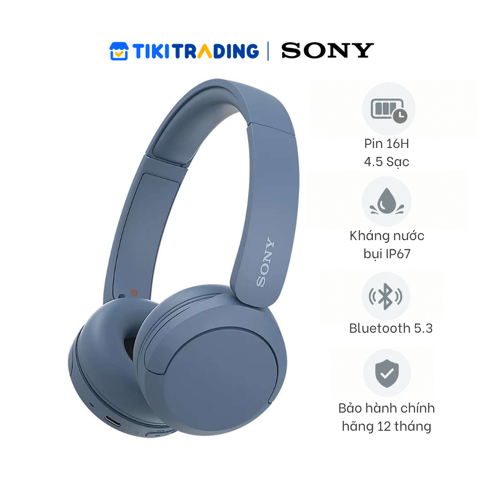 Tai nghe chụp tai Bluetooth Sony WH-CH520 - Hàng chính hãng - xanh dương