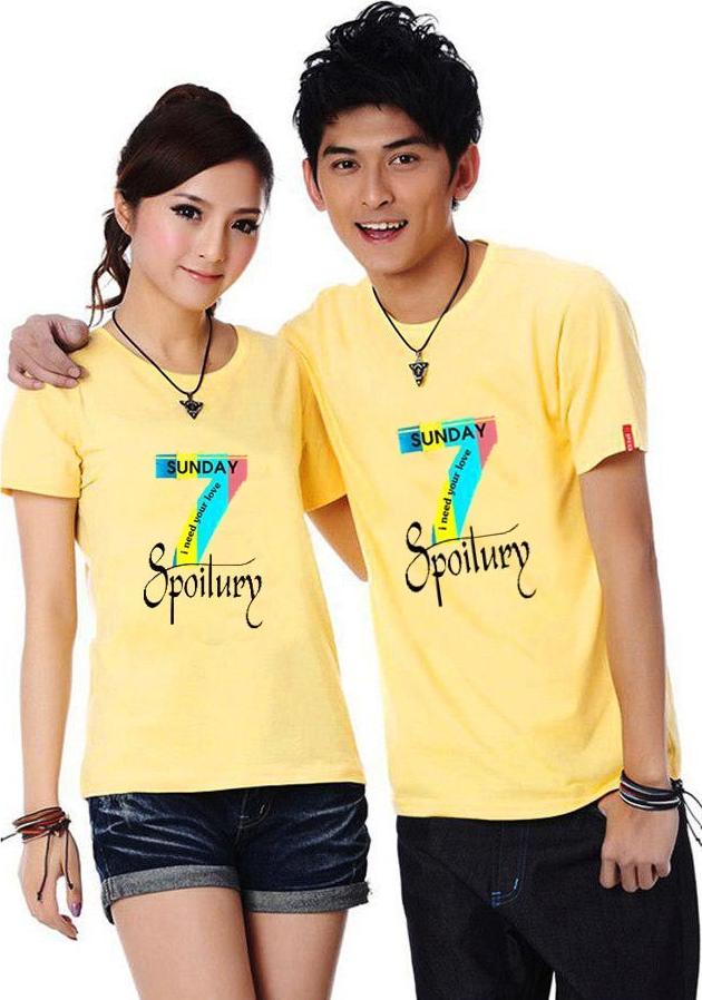 Bộ Áo Thun Đôi Sunday Màu Vàng Nam Nữ