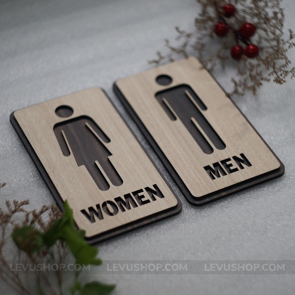 Bộ bảng gỗ Toilet Nam Nữ - Bảng toilet gỗ decor vintage dán cửa phòng nhà vệ sinh Men Women LEVU-TL15