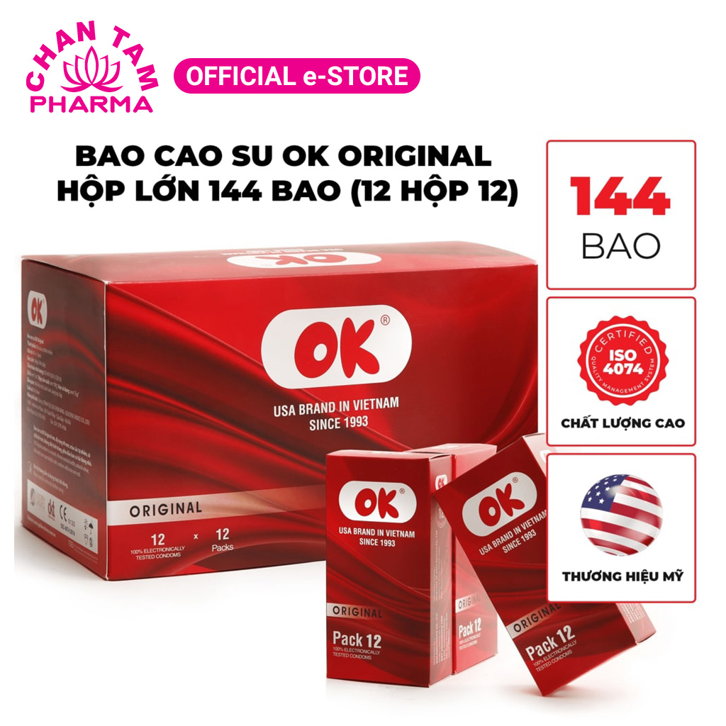 Bao cao su OK – hộp 144 cái - Không mùi Pack 12 (12 hộp x 12 cái)