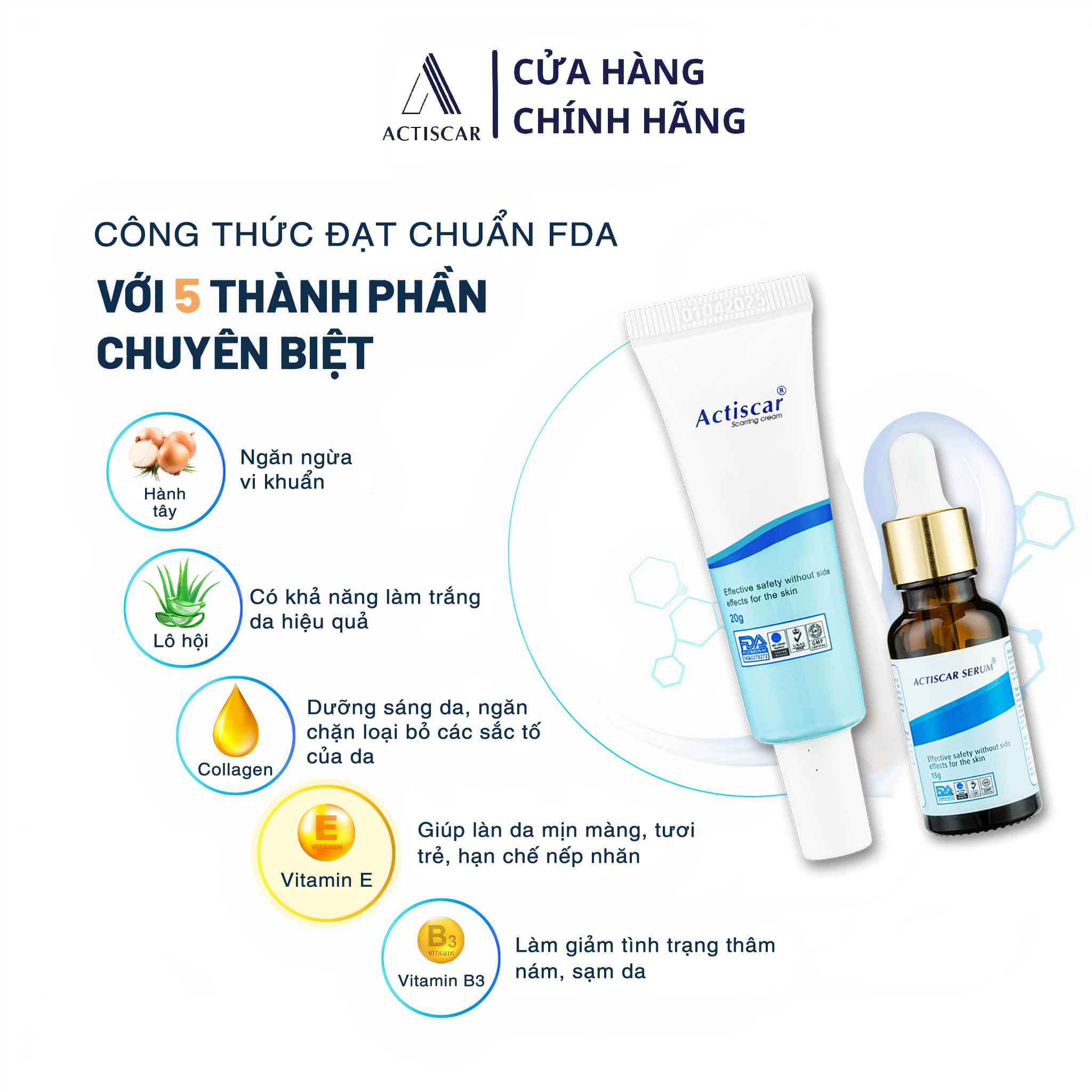 - Hỗ Trợ Trị Sẹo Actiscar làm mờ sẹo Lồi, Sẹo Lõm, Sẹo Rỗ, Sẹo Thâm Lâu Năm