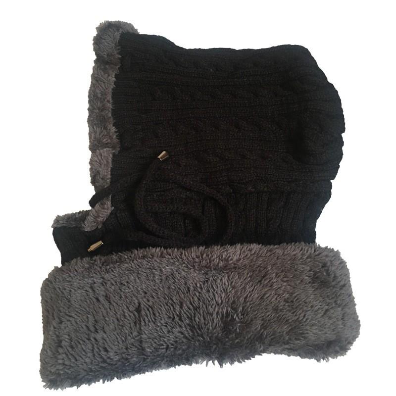 Mũ len trùm đầu liền khăn cổ lót lông ấm áp thích hợp cho nam nữ quà tặng ông bà mùa đông - mu len lot long