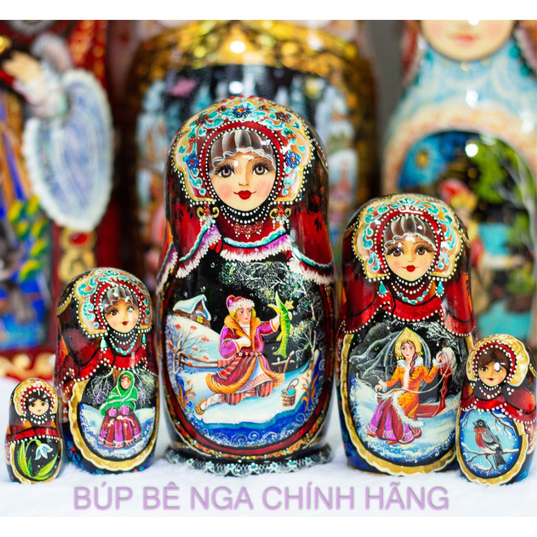 BỘ BÚP BÊ NGA MATRYOSHKA CAO CẤP 5 LỚP 15CM "LỄ HỘI DÂN GIAN MÙA ĐÔNG"