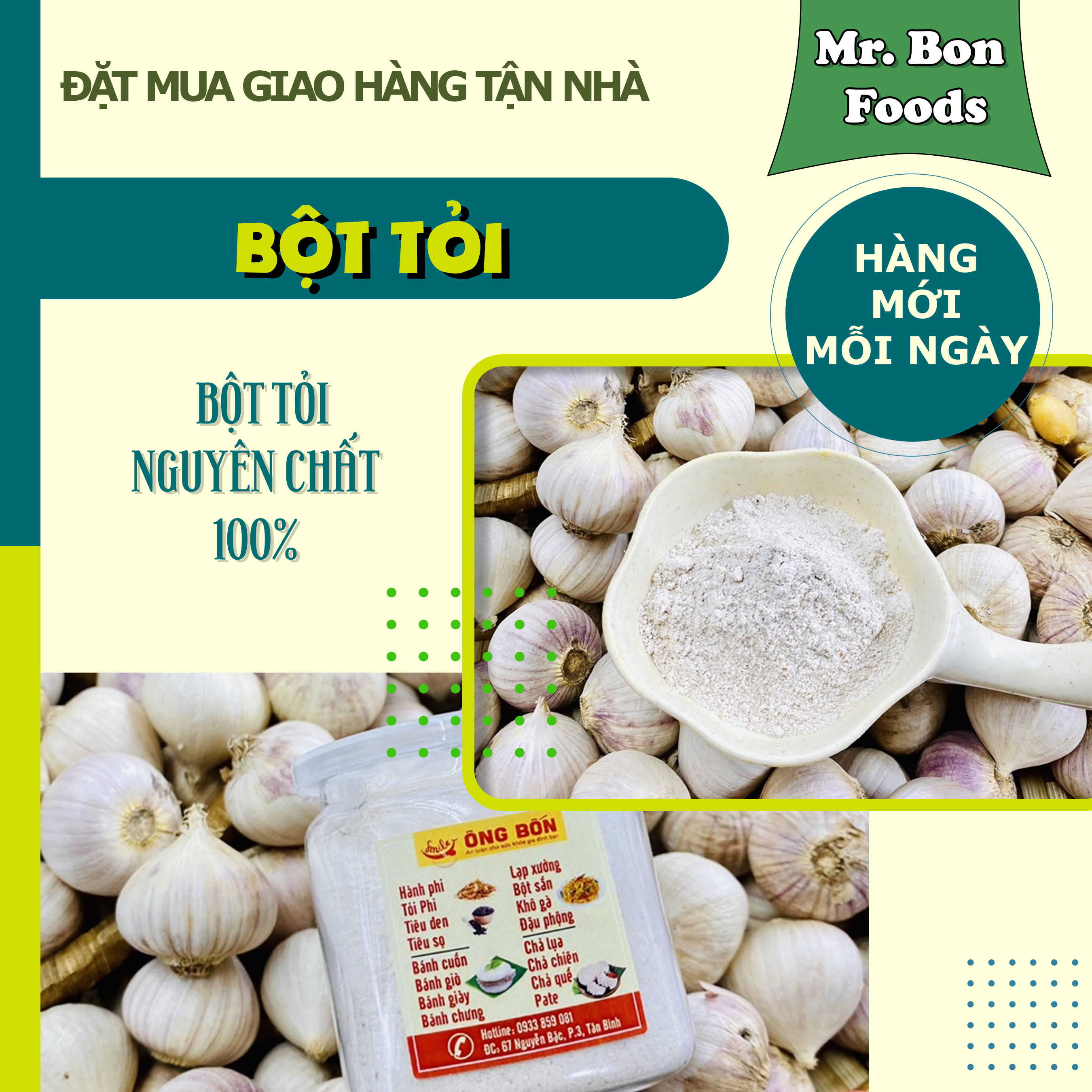 Bột Tỏi Nguyên Chất 100% - Gia Vị ÔNG BỐN