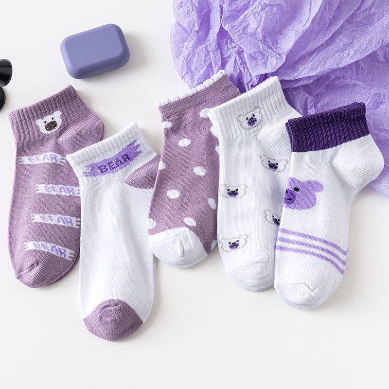 Socks women's fashion socks shallow mouth summer thin Korean cartoon purple bear Cute Japanese students low waist boat socks